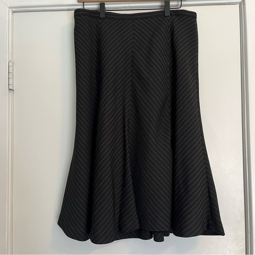 Sag Harbor Black white pink Pinstripe A-Line Midi Skirt office professional 12